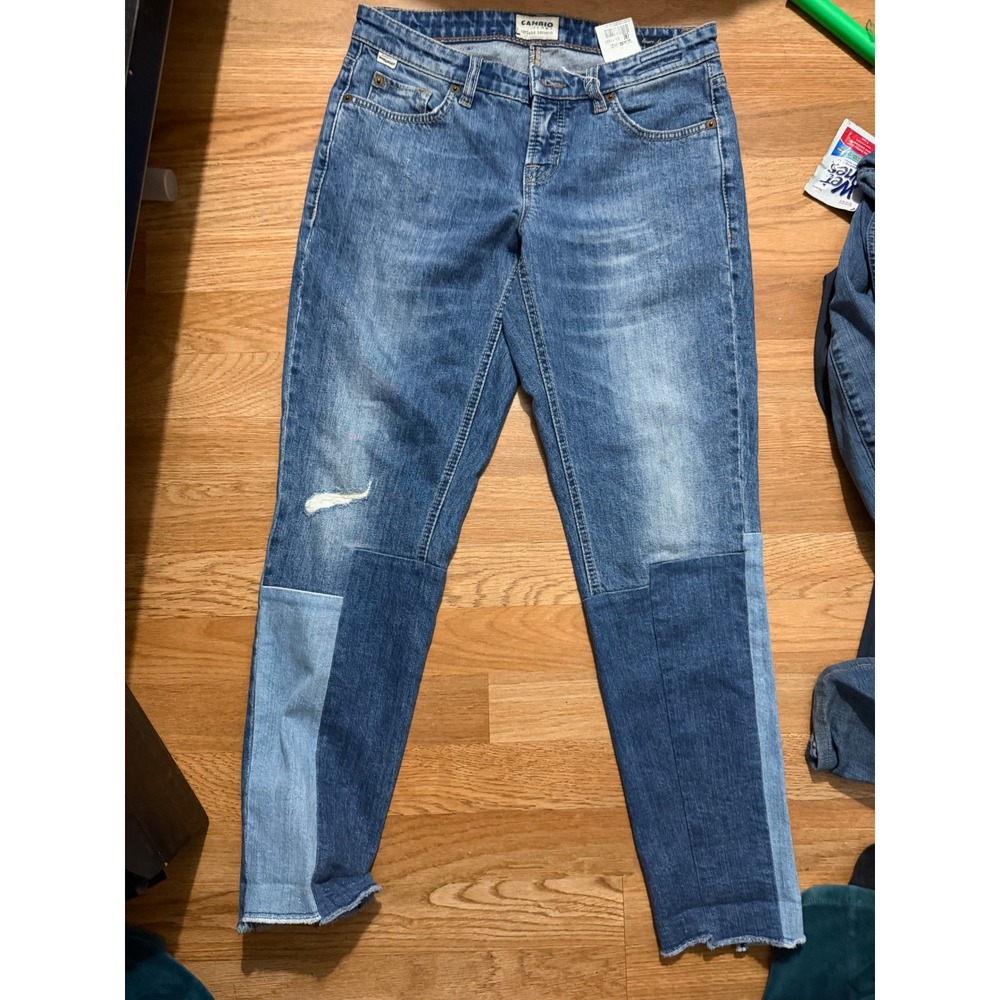 Cambio Laurie Premium Vintage Patchwork Denim Blue Jeans Slim Fit Size 34 US 4